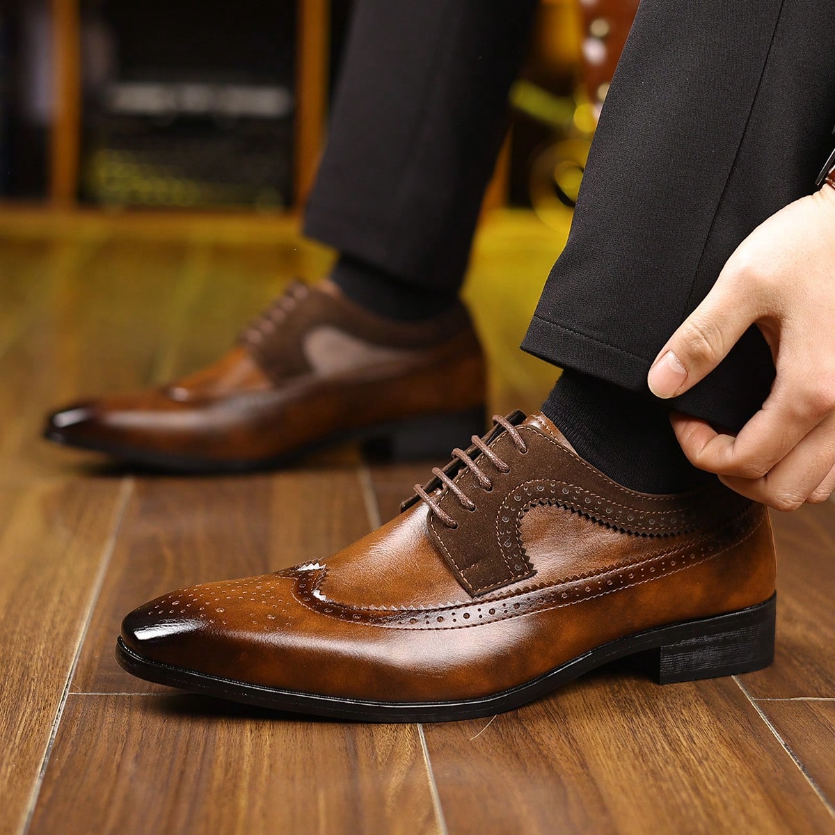 Formal Men Daily Wear Footwear - Wingtip Brogue Lace‑Up Dress Shoes for